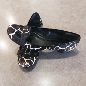 NINE WEST Women's Giraffe Print Calf Hair Flats - Black/Brown/Cream Size 8M